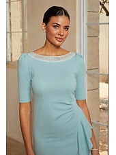 economico Rifinitura-Per donna Linea ad A Abito da Cocktail Abito da invitata a nozze Lunghezza alla caviglia Scollo a Barca Mezza Manica Manica leggermente a sbuffo Vita alta Elegante Semi-Formale con Tessuto