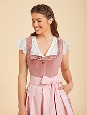cheap Dirndl Dresses-Oktoberfest Dirndl Dress Midi Length with Pockets Balconette Neckline Maid Bavarian German Alpine Wiesn Women's Carnival Beer Festival Traditional Style Cloth (65CM) Without Blouse