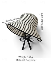 cheap Women's Hats-Women's Striped Foldable Sun Hat, Wide Brim Polyester Beach Hat for Women, Packable Summer Travel Vacation Cap, Elegant UV Protection Hat
