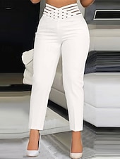  Damen Anzughose Gerade Elegant Mode Volle Länge Hohe Taille Einfach Dehnbar Lässig Täglich Formell Weiß Schwarz Frühling Schmale Passform