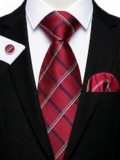 preiswerte Hochzeit ACC-Krawatten-, Einstecktuch- und Manschettenknopfset für Herren, mehrfarbig gemustertes Polyester-Krawattenset für Hochzeiten, Business-Anlässe, formelle Anlässe und Abendgarderobe