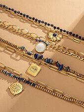 preiswerte Damenarmband-Damen-Doppelarmband im Boho-Stil mit mehreren Lagen Perlen, Naturstein &amp;Charm-Armband aus Titanstahl für Damen, Sommer-Schmuckstück mit mehreren Anhängern – perfekt für Urlaub, Alltag und als Geschenk