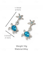 abordables Pendiente de mujer-Pendientes colgantes de tortuga marina para mujer, de aleación de plata, con estrella de mar y cristal azul, ideales para vacaciones, cruceros, resorts, fiestas de verano y bodas costeras.