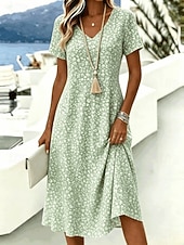  Pasqua Per donna Abito Midi Vestito T-Shirt Abito a trapezio Vacanza Casual Boho Spiaggia Vestibilità regolare Floreale Grafico Manica Corta Scollo a V Verde chiaro Rosa Azzurro cielo Viola chiaro
