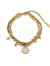 preiswerte Damenarmband-Damen-Doppelarmband im Boho-Stil mit mehreren Lagen Perlen, Naturstein &amp;Charm-Armband aus Titanstahl für Damen, Sommer-Schmuckstück mit mehreren Anhängern – perfekt für Urlaub, Alltag und als Geschenk