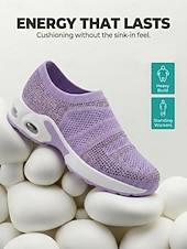 ieftine Adidași de Damă-Teniși sport slip-on pentru femei, tricotați cu strasuri mov – pantofi sport respirabili cu pernă de aer și talpă ușoară care absoarbe șocurile, pentru călătorii, fitness și confort de zi cu zi