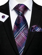 preiswerte Hochzeit ACC-Krawatten-, Einstecktuch- und Manschettenknopfset für Herren, mehrfarbig gemustertes Polyester-Krawattenset für Hochzeiten, Business-Anlässe, formelle Anlässe und Abendgarderobe