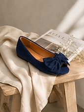 abordables Ballerines femme-Ballerines confortables à bout ouvert pour femmes, chaussures plates en faux daim avec nœud, idéales pour le travail décontracté, les voyages et les promenades quotidiennes.