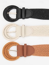 preiswerte Damengürtel-Damen-Gürtel im Boho-Stil aus geflochtenem, gewachstem Seil, breiter, gewebter Taillengürtel mit runder Schnalle, verschiedene Farben, Sommergürtel für Kleider, Jumpsuits und Strandmode &amp;Alltagsstil