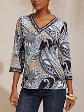 preiswerte Kunst &amp; Design T-Shirt-Oberteil aus hochelastischem Strick mit abstraktem Paisley-Muster