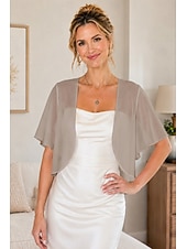 cheap Wedding Guest Wraps-Women's Wrap Shrug Mother's Wraps Bridal's Wraps Wedding Guest 's Wraps Elegant Ladies Formal Style Short Sleeve Chiffon Wedding Wraps With Pure Color For Daily Spring &amp; Summer