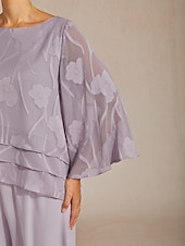 baratos Blusas Elegantes-Mulheres Camisa de renda Blusa Tops elegantes Tops de chiffon Barra Assimétrica Côr Sólida Floral Elegante à moda Casual Manga 3/4 Sino Decote Canoa Diário Trabalho Convidado do casamento Lilás Verão