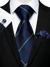 preiswerte Hochzeit ACC-Krawatten-, Einstecktuch- und Manschettenknopfset für Herren, mehrfarbig gemustertes Polyester-Krawattenset für Hochzeiten, Business-Anlässe, formelle Anlässe und Abendgarderobe