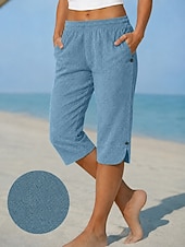  Calça jeans feminina capri básica para férias, cintura alta, confortável, sem elasticidade, ideal para ocasiões formais e uso diário. Disponível nas cores preto, azul marinho e azul celeste. Ideal para primavera e verão. Modelagem regular.