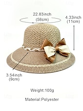 baratos Chapéus Femininos-Chapéu de sol feminino de aba larga em tecido trançado com laço, elegante chapéu de palha multicolorido para o verão, chapéu leve para praia, férias, proteção solar, viagens e atividades ao ar livre.