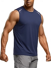 cheap Tank Tops-Men's Racer Back Tank Top Sleeveless Crew Neck Summer Solid Color Sports Soak Off Reflective Strip Minimalist Casual Silver Light Khaki Black Top Tee for Men