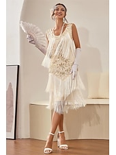 billiga 1920-talets klänningar-Glada 20-talet 1920-talet Middag Klänningar Flapper-klänning Kläder Ärmlös Den store Gatsby Bröllopsgäst Paljetter Tofs Rundhals Maskeradkläder Dam Jul Karnival Maskerad Kvällsfest Halloween lönnkrog