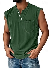  Canotta vintage da uomo, 100% cotone, lavaggio acido, canottiera, maglietta senza maniche, senza maniche, henley, estate, tinta unita, stilista, basic, tasche, bottoni, vacanza, strada, maglietta nera per uomo
