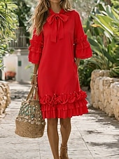  Pentru femei Rochii Lungime Genunchi Rochie de schimb Rochii Peplum Elegant Zilnic Fit regulat Simplu Lungime Manșon 3/4 Gât cu dantelă Negru Galben Roșu-aprins Mov Toamnă