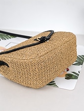 ieftine Genți de călătorie pentru vacanță-Geantă crossbody boemă pentru femei din paie, geantă de umăr țesută de vară cu curea de umăr reglabilă în culorile fildeș și kaki, geantă ușoară pentru vacanță, călătorii, brunch și purtare zilnică