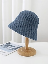 abordables Chapeaux pour femmes-Bob bohème en paille pour femme, chapeau de soleil d'été tissé, casquette de pêcheur légère de plage disponible en plusieurs couleurs, chapeau de voyage pour les vacances