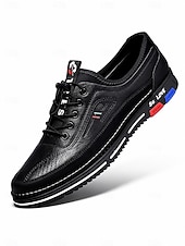 cheap Casual Lace-Up Shoes-Men's Comfortable Business Casual Walking Sneakers, Lightweight Faux Leather Lace-Up Shoes for Travel, Work &amp; Daily Wear