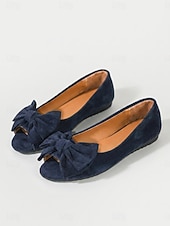 abordables Ballerines femme-Ballerines confortables à bout ouvert pour femmes, chaussures plates en faux daim avec nœud, idéales pour le travail décontracté, les voyages et les promenades quotidiennes.