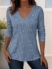 economico T-shirt Boho-Per donna Maglietta Stampato Floreale Grafico Piante Vintage Casual Boho Manica Lunga Scollo a V Top Regolari Casuale Quotidiano Blu Giallo Rosa Viola Verde Estate Primavera Autunno