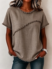 cheap Plain tee-Women's T Shirt Tee Top Ruffle Plain Fashion Stylish Classic Short Sleeve Crew Neck Regular Tops Casual Daily Going out White Purple Green Khaki Apricot Summer Spring