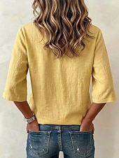  Per donna Maglietta Tinta unica Moda Casual Mezza Manica Scollo a V Top lunghi Casuale Blu Nero Bianco Giallo Albicocca Estate