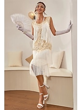 billiga 1920-talets klänningar-Glada 20-talet 1920-talet Middag Klänningar Flapper-klänning Kläder Ärmlös Den store Gatsby Bröllopsgäst Paljetter Tofs Rundhals Maskeradkläder Dam Jul Karnival Maskerad Kvällsfest Halloween lönnkrog