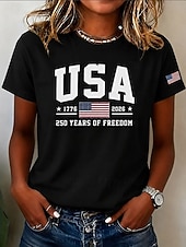 cheap Independence Day Top-American Independence Day Women's T Shirt Print Graphic Flag Letter Vintage Fashion Stylish Short Sleeve Crew Neck Round Neck Regular Tops Casual Daily Weekend Black 1# Black White Summer Spring Fall