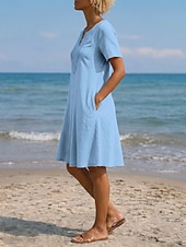  Dames Knielengte jurk Boho-jurk Kanten jurk Elegant Dagelijks Ruim Passend Effen Korte mouw V-hals Licht Blauw gebroken wit Paars Donkerblauw Zomer