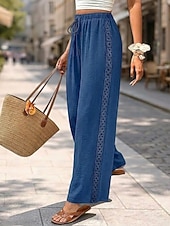 economico Pantaloni a gamba dritta-Per donna Gamba larga Elegante Vacanza Moda Lunghezza intera Vita media Semplice Confortevole Inelastico Casuale Quotidiano Blu Grigio verde Thè Cachi Estate Primavera Vestibilità comoda