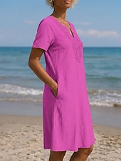  Dames Knielengte jurk Boho-jurk Kanten jurk Elegant Dagelijks Ruim Passend Effen Korte mouw V-hals Licht Blauw gebroken wit Paars Donkerblauw Zomer