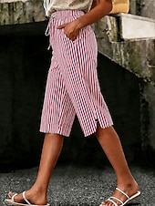  Women's Capri Pants Shorts Vacation Cute Casual Capris High Waist Striped Striped Comfort Inelastic Outdoor Vacation Blue Black Green Red Summer Spring Loose Fit