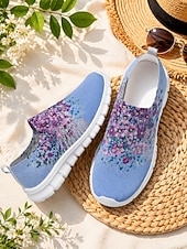 economico Sneakers da donna-Sneakers da passeggio da donna con stampa floreale, scarpe leggere e traspiranti in mesh, ideali per viaggi informali, passeggiate in giardino e comfort quotidiano.