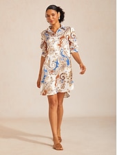 ieftine Tipăriți rochii florale-Rochie cămașă din satin mătăsos cu imprimeu floral regal paisley