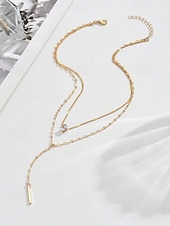 cheap Women's Necklace-Women's Gold Silver Double Layer Bar Pendant Necklace, Minimalist Alloy Layered Chain Jewelry for Women, Elegant Everyday Necklace for Vacation, Work, Party and Gift