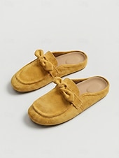 cheap Women's Clogs &amp; Mules-Women's Yellow Bowknot Comfortable Mule – Wide Fit Backless Loafers with Arch Support Cushion, Flexible Sole and All-Day Comfort for Walking, Travel and Casual Everyday