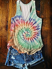 cheap Graphic Tank-Women's Tank Top Ombre Graphic Tie Dye Tropical Hawaiian Beach Sleeveless V Neck Regular Tops Casual Daily Beach Wear Purple Green Summer Spring