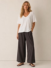  T-shirt da donna con scollo a U in cotone lyocell e canapa