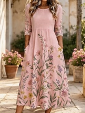 Pentru femei Rochii Midi Rochie de schimb Vacanță Casual Boho Zilnic Rochie de vară Rochie de primăvară Fit regulat Floral Grafic Manșon Jumate Stil Nautic Albastru piscină Alb Roz Îmbujorat Trifoi