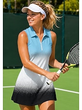 baratos Vestido Feminino-Mulheres Gradiente Vestido de tênis Vestido esportivo Vestido Polo de Tênis Sem Manga Esportivo Quarter Zip Elástico Redutor de Suor Respirável Voleibal Tênis Golfe Aberto para a Lateral Gola Alta