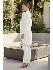 voordelige Damespakken-Dames 3-delige pakken Bruiloft Bruiloft gast Stretch crêpe Elegant Blote rug Lange mouw Tot de enkel Gekerfde revers