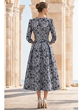  A-Line Ankle Length Floral Dress Cocktail Dresses Party Dresses Elegant Vintage Half Sleeve V Neck Wedding Guest Church Jacquard with Bow(s)