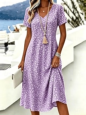  Pasqua Per donna Abito Midi Vestito T-Shirt Abito a trapezio Vacanza Casual Boho Spiaggia Vestibilità regolare Floreale Grafico Manica Corta Scollo a V Verde chiaro Rosa Azzurro cielo Viola chiaro