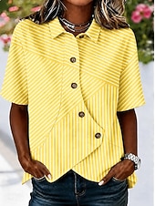 abordables Blusas a rayas y geométricas-Women's Shirt Patchwork Striped Bohemia Vacation Daily Sleeveless Turndown Long Tops Casual Blue Black Yellow Pink Green Summer Spring