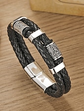 economico Gioielli da uomo-Bracciale da uomo vichingo intrecciato in similpelle e lega, bracciale con rune nordiche multicolore per abbigliamento casual, stile biker, moda outdoor, regalo per lui