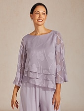 baratos Blusas Elegantes-Mulheres Camisa de renda Blusa Tops elegantes Tops de chiffon Barra Assimétrica Côr Sólida Floral Elegante à moda Casual Manga 3/4 Sino Decote Canoa Diário Trabalho Convidado do casamento Lilás Verão